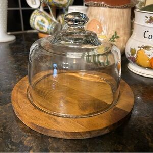 Farmhouse style Glass Dome cloche with Wooden Base